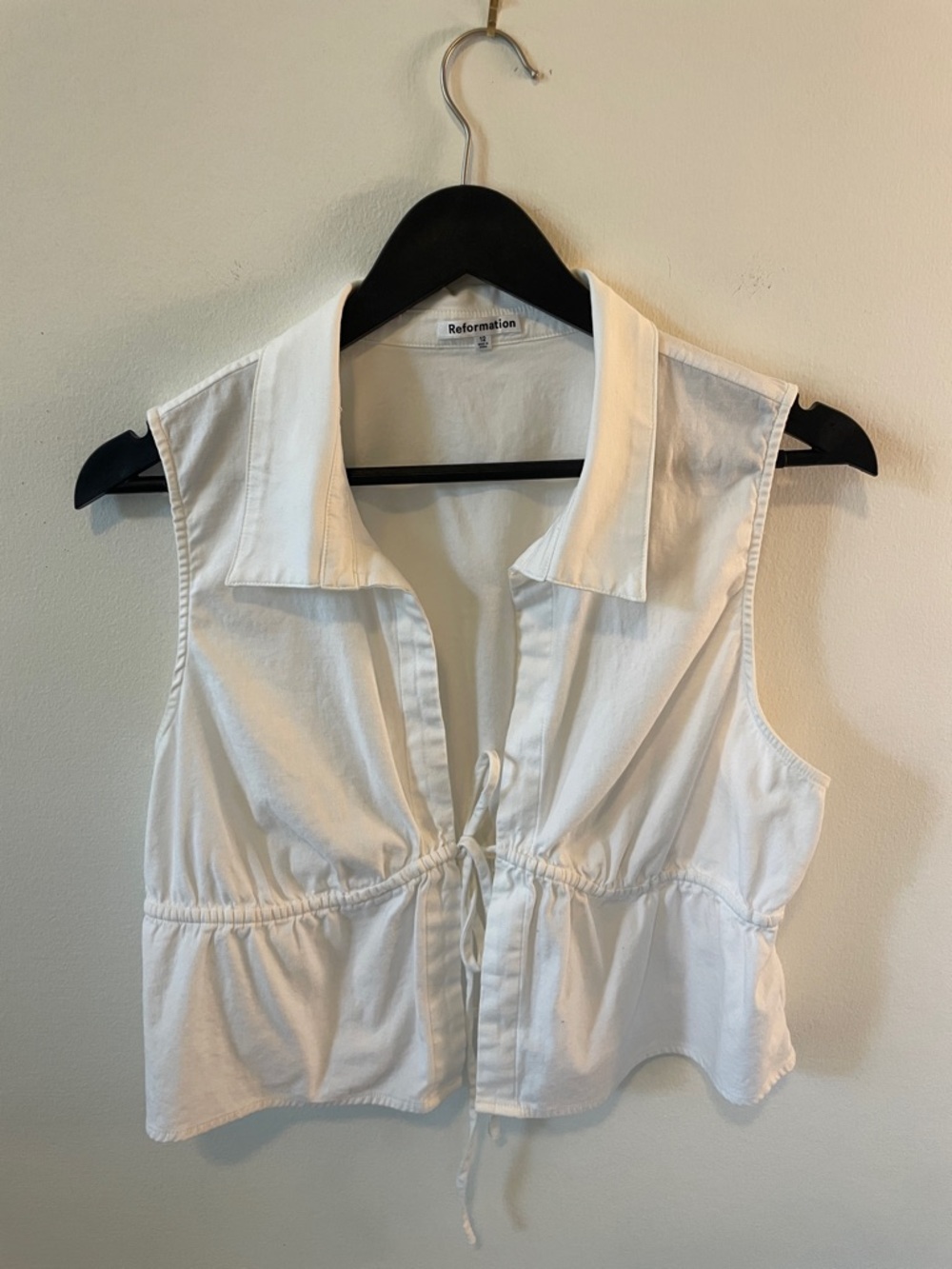 Reformation Emerson Tie Front Cropped Sleeveless Collared Fitted Top Size 12